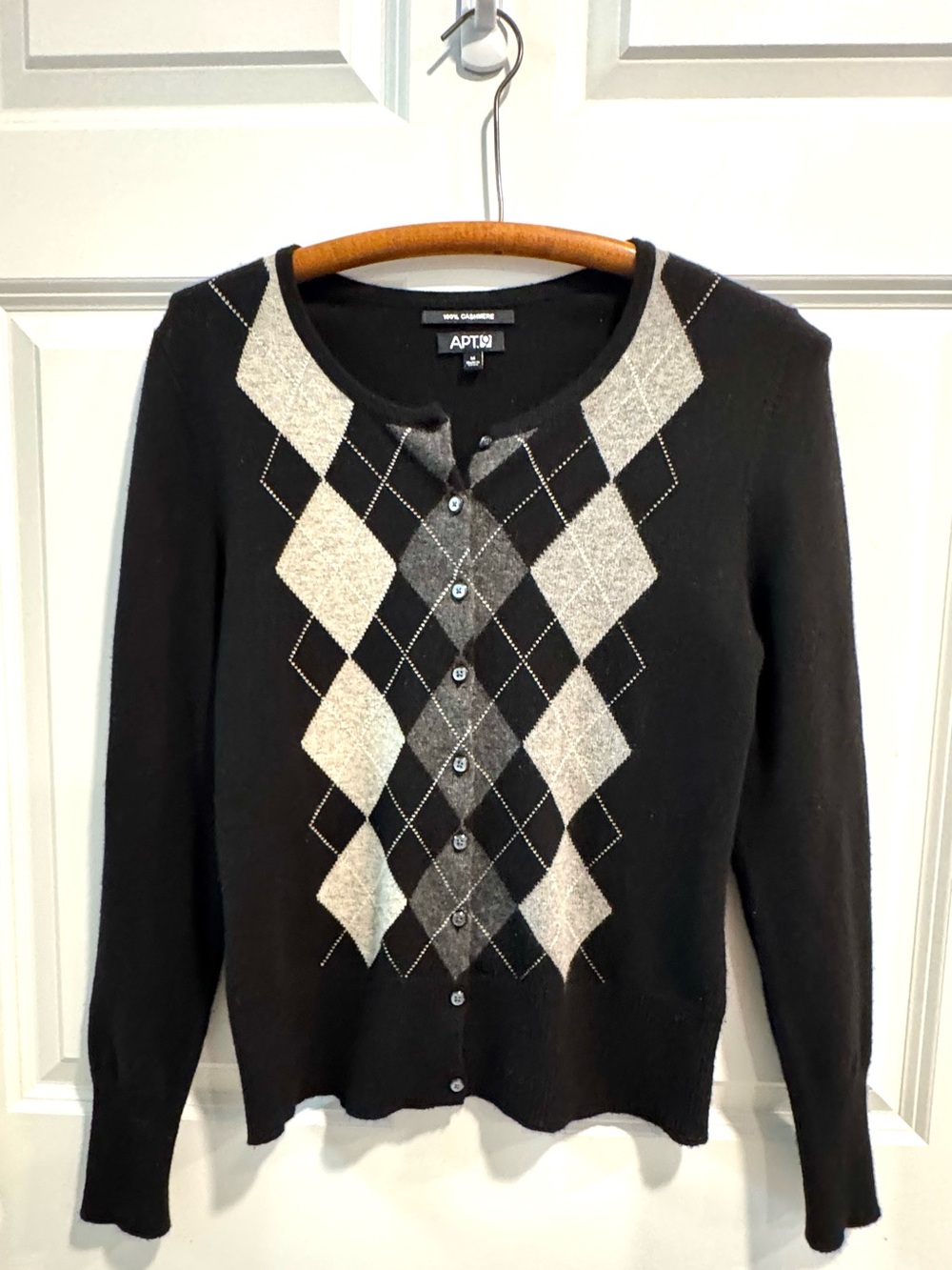 Apt. 9 black and gray argyle button-front cardigan